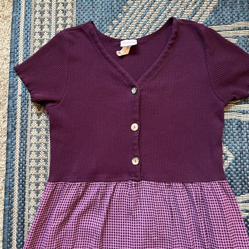 Cottagecore Vintage 90s Bobbie Brooks purple plum gingham whimsygoth dress - Picture 3 of 11